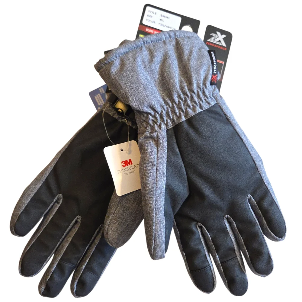 ZeroXposur Size Medium-Large Gray Insulated Winter Gloves Heat Warmer Pocket NWT